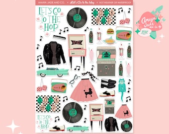 50s Style Sticker Set: Retro Sock Hop Art Stickers
