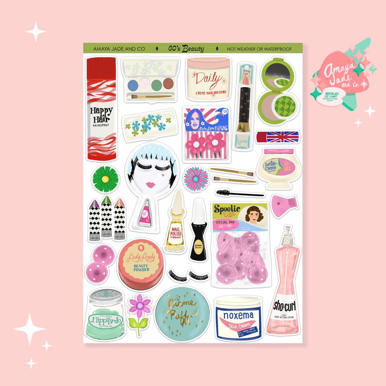 60's Beauty Stickers: Retro Makeup Scrapbook Decals bild 1