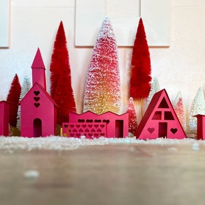 Valentine Putz Houses DIY Kit: Mid Century Modern Red Village (Set of 5)