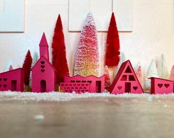 Valentine Putz Houses DIY Kit: Mid Century Modern Red Village (Set of 5)