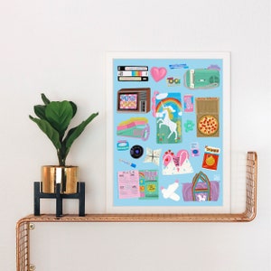 80&#39;s Sleepover Art Print: Retro Pop Culture Nostalgia