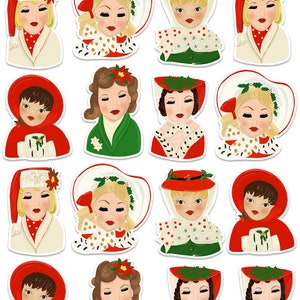 Christmas Lady Head Vases Art Sticker Set | Planner | Labels | Mod Christmas | Season | Holidays | Christmas Fashion | Vintage | Retro
