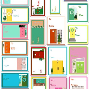 Mod Doors Christmas Labels Art Sticker Set | Stickers | Labels | Mid Century Modern | Tags | Presents | Gift Tags | Palm Springs Doors | MCM