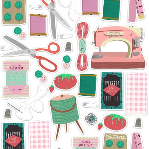 Sewing Tools and Notions Art Sticker Set Stickers Vintage - Etsy