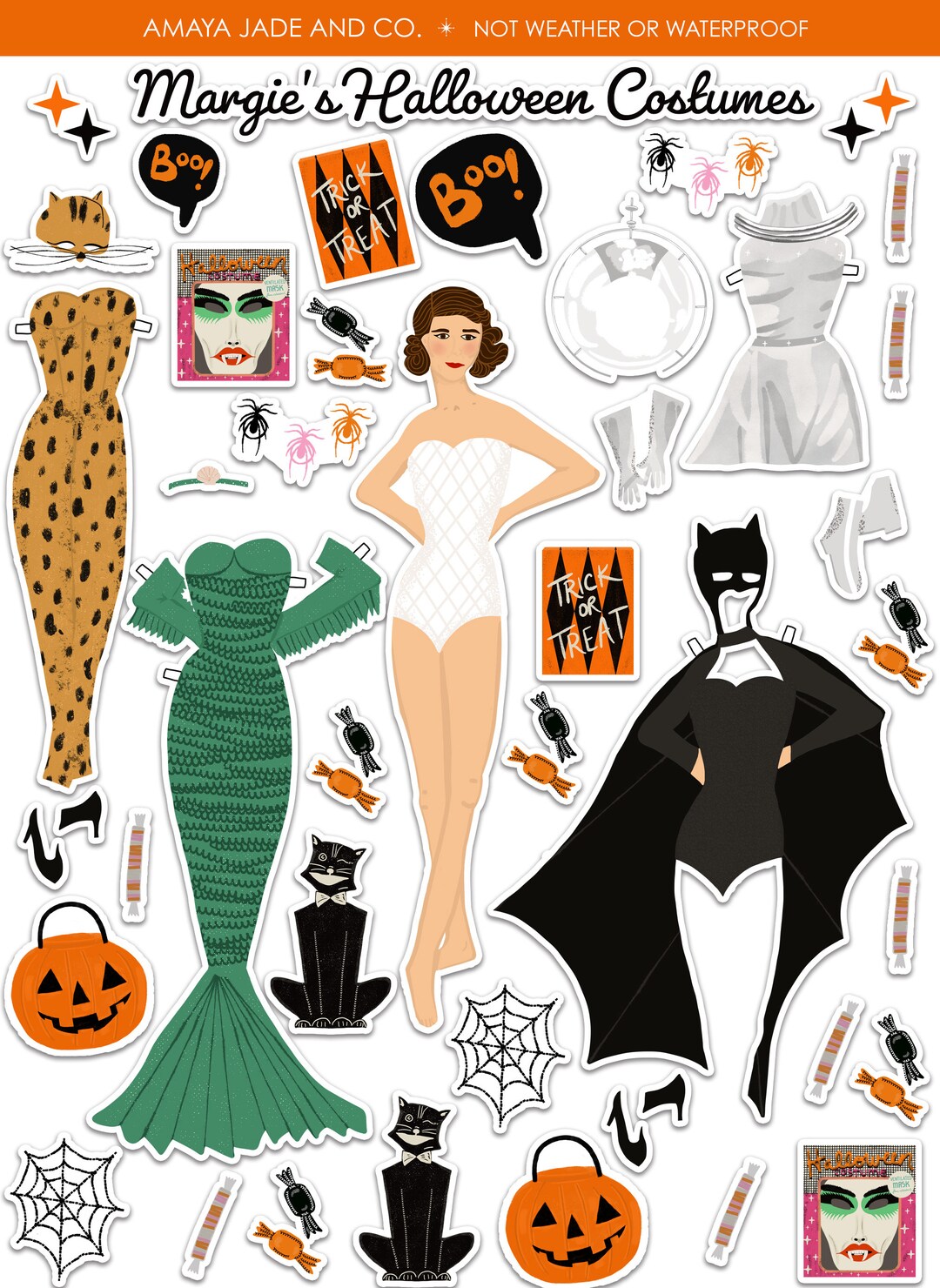 Margie's Halloween Costumes Paperdoll Art Sticker Set Etsy