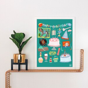 Vintage Birthday Party Art Print: Retro Kid&#39;s Room Decor
