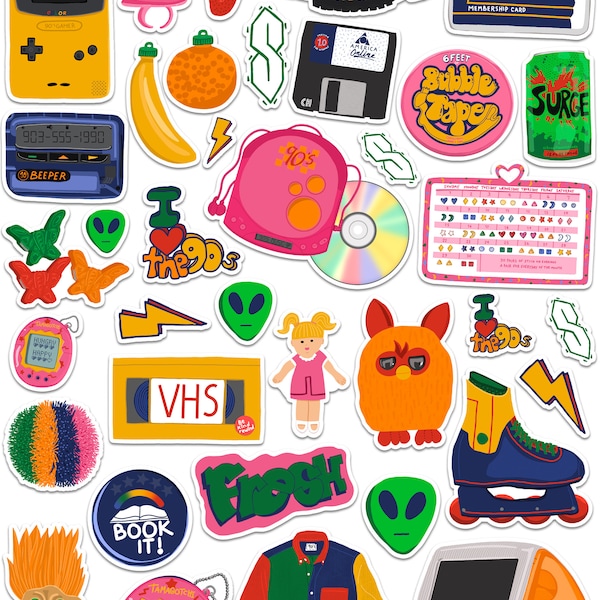 90s Flashback Stickers, Nineties, 90s Pop Culture, 90s Fashion, 90s Jewelry, Retro, 90s Nostalgia, Gift for 90s Girl, 90s Sticker, 90's Kid