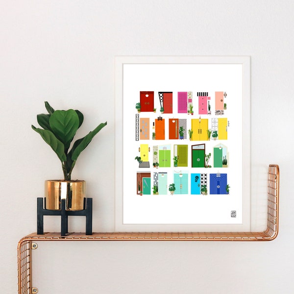 Mid-Century Modern Rainbow Doors Art Print: Palm Springs Style