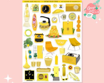 Vintage Yellow Things Sticker Sheet: Scrapbook Stickers