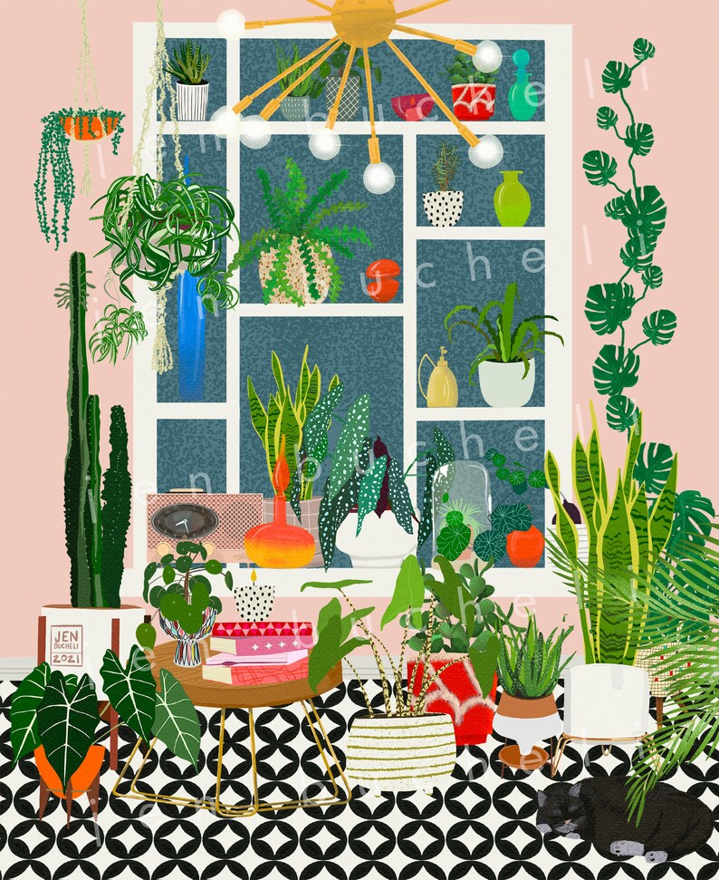 Mid Century Modern MCM Art Plants Plant Lover Vintage Style Mod Plant Window Art Print Retro Mid Mod Furniture Plant Mom