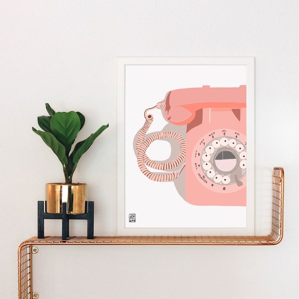 Retro Pink Rotary Phone Print | Vintage Phone Art | Pink Phone Art | Mid Century Modern Art | Phone Art | Rotary Phone Art | MCM art