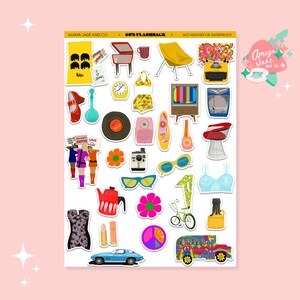 60&#39;s Stickers, 60&#39;s Fashion, 60&#39;s Party Decor, Birthday Gift for Mom, Just Because Gift for Her, Scrapbook Stickers, Nostalgic Stickers