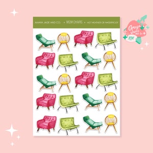 Mid-Century Modern Chairs Stickers, Chair Stickers, Birthday Gift for Her, Just Because Gift for Friend, MCM Stickers, Nostalgic Stickers