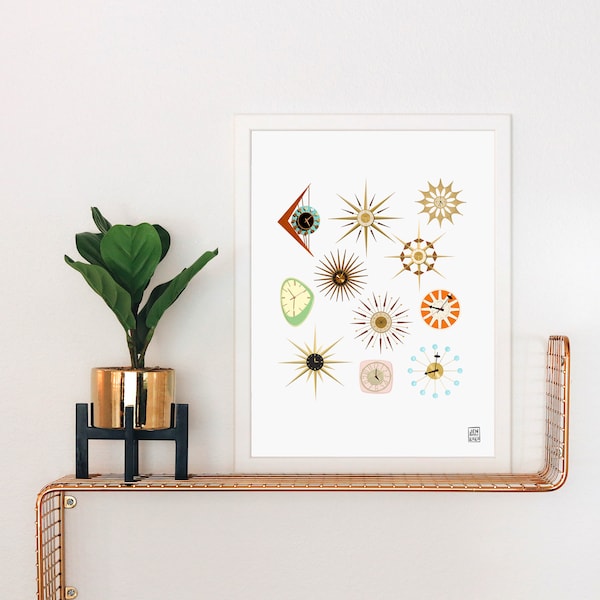 Mid Century Modern Clock Collection Art Print