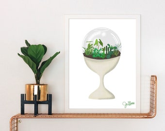 70's Bubble Terrarium Art Print | Succlents | 70's Style | Plants | Green Plants | Aloe | Plant Mom | Plant Lover | Vintage Terrarium Art