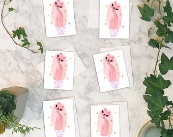 Mid-Century Pink Cat Cards: Kitsch Valentine's Day Set