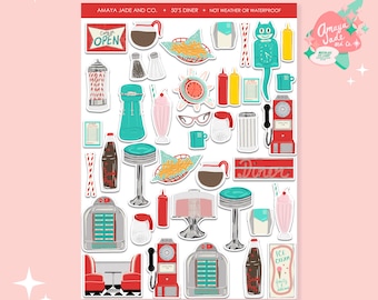 50's Diner Sticker Set: Retro Nostalgic Art Stickers