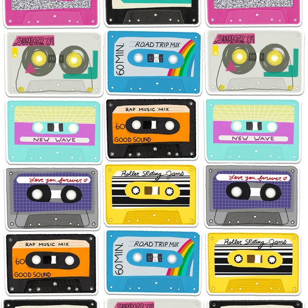 Mix Tapes Sticker Set | 80's Stickers | 80's Music | Cassette Tapes | Planner Stickers | Mix Tape Stickers | Love Songs | Rap Music | 80's