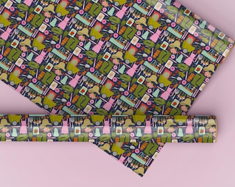 Vintage Gardening Wrapping Paper: Retro Floral Gift Wrap