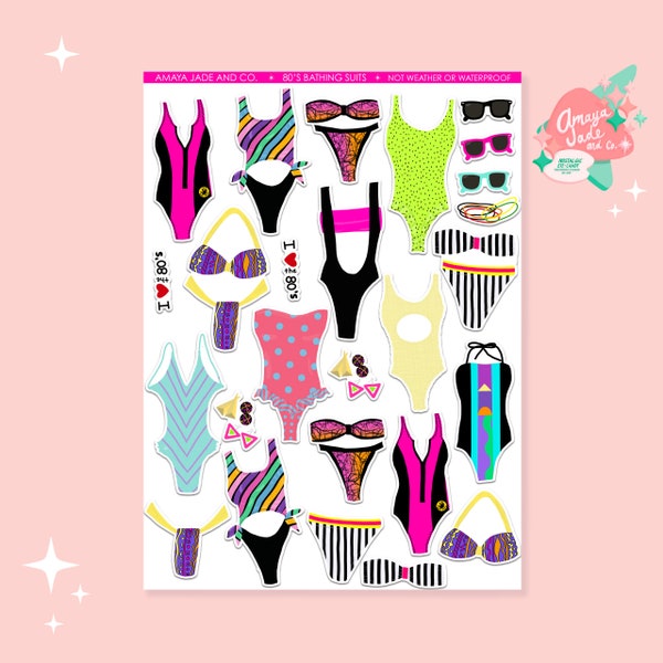 80's Swimsuit Stickers, Nostalgic Stickers, 80's Stickers, Sticker Collector, Scrapbook Stickers, Birthday Gift for Her, Party Decor, 80's