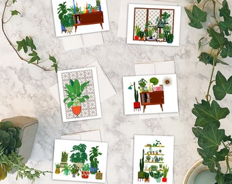 Mid Century Modern Plants Cards w/envelopes Set of 6 | Mod Plants Cards | Birthday Cards | Blank Cards | Stationary | Planters | Plant Cards