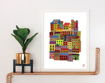 Colorful Houses Collage Print