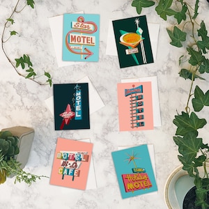 Vintage Motel Sign Cards: Mid-Century Modern Note Card Set