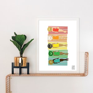Rainbow Beach Towel Art Print: Sunbathing Ladies, Summer Vibe