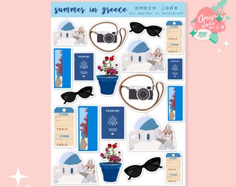 Greece Travel Stickers: Santorini Vacation Scrapbook Stickers