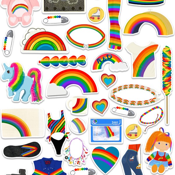 80's Rainbow Things Art Sticker Set | Eighties | 80's Pop culture | 80's Fashion | 80's Jewelry | Retro | 80's Nostalgia | 80's Things