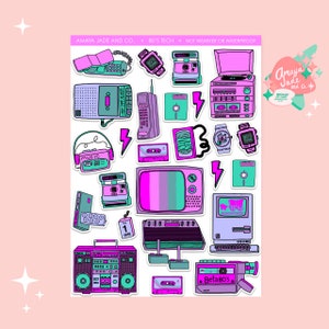 80&#39;s Tech Sticker Set: Retro Music & Gadgets
