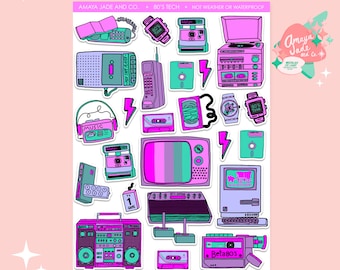 80's Tech Sticker Set: Retro Music & Gadgets