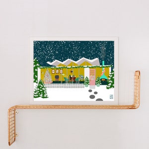 Mid Century Modern Christmas Party Art Print Vintage Style Retro