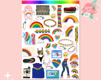 80s Rainbow Things Sticker Set: Nostalgic Pop Culture