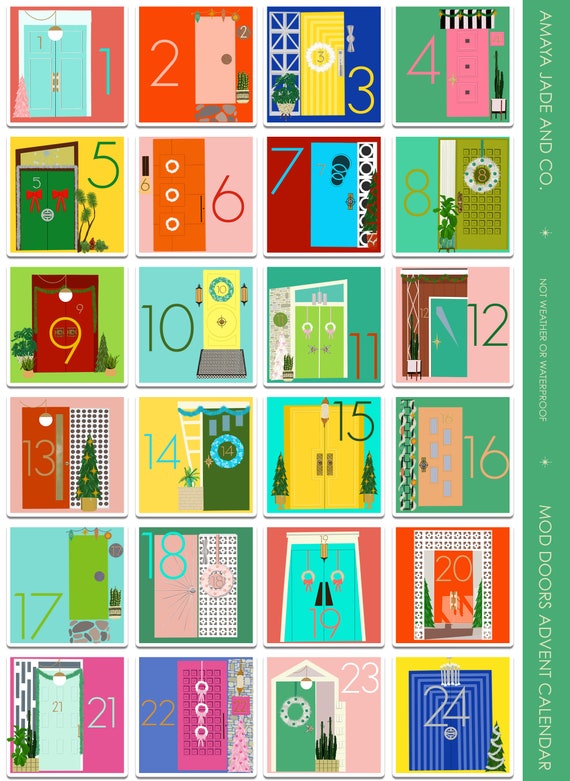 Mod Doors Christmas Advent Calendar Art Sticker Set Palm Springs Doors 12  Days of Christmas Advent Stickers Planner Stickers - Etsy