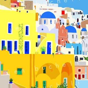 Colorful Santorini Art Print: Greece Travel Poster image 2