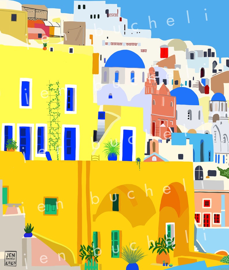 Colorful Santorini Art Print: Greece Travel Poster image 2