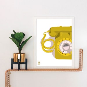 Retro Rotary Phone Art Print: Mid-Century Modern Decor