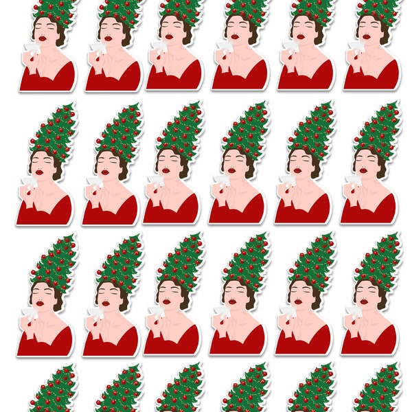 Vintage Christmas Tree Hair Model Art Sticker Set | Stickers | Nostalgia | Kitschy Christmas | Vintage Style | Mid Century Modern | Retro