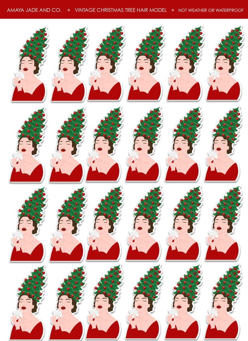 Vintage Christmas Tree Hair Model Art Sticker Set Stickers Etsy