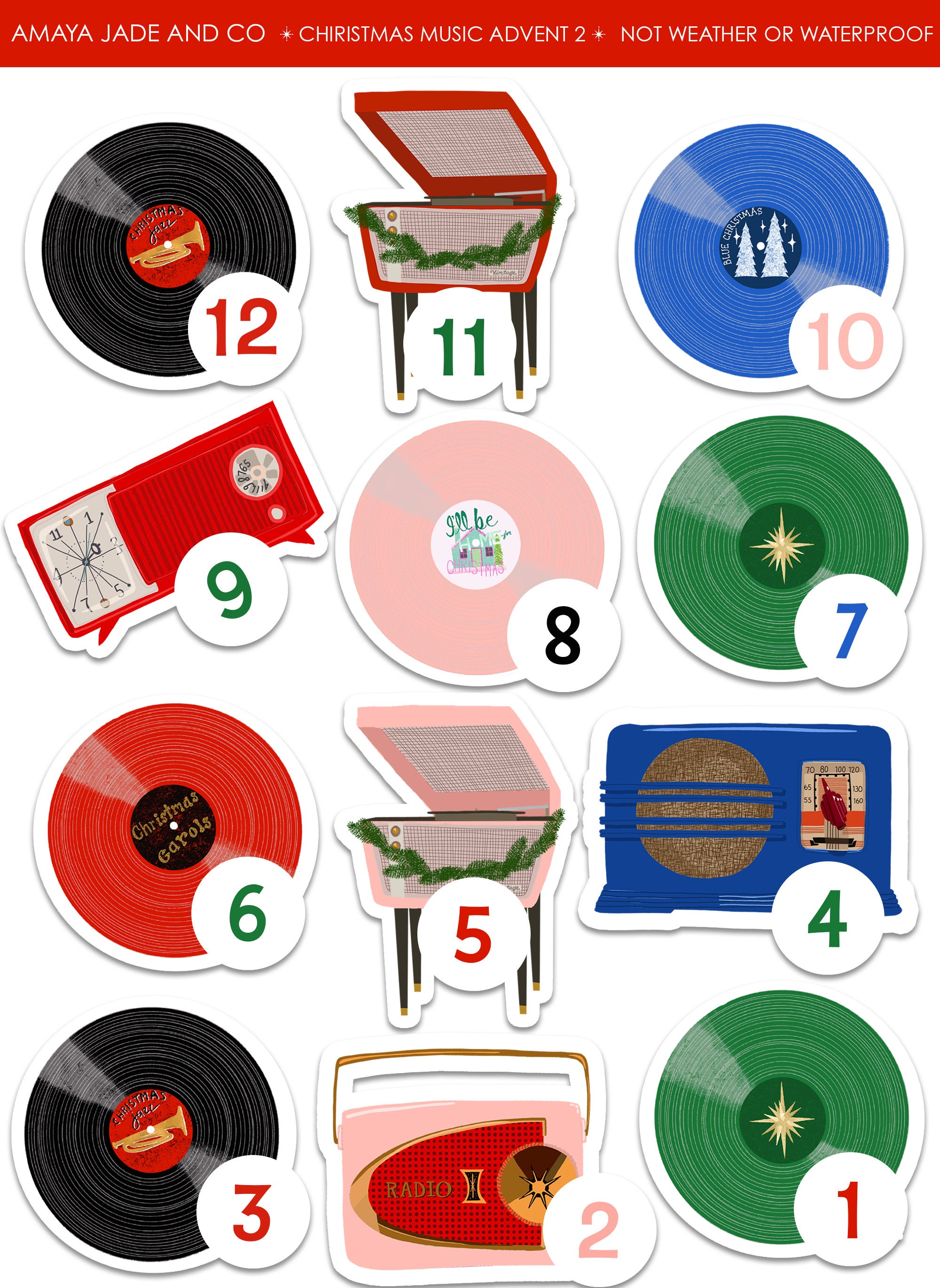 Christmas Music Advent Calendar Art Sticker Set Stickers Etsy