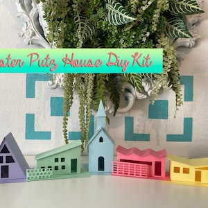 Mod Putz Easter Village DIY Kit: Pastel Glitter Houses (Set of 5)