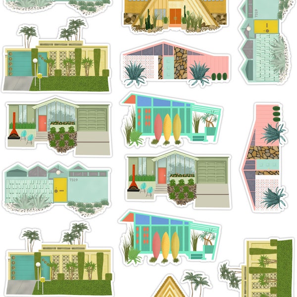 MCM Houses Sticker Set | Mid Century Modern Houses Stickers | Mod Houses | MCM Architecture | Realtor Stickers | Palm Springs Style