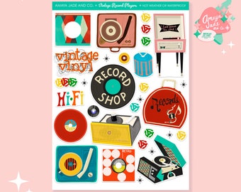 Vintage Record Player Stickers: Mid-Century Modern Music Decals