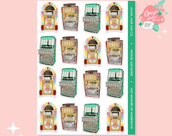 Vintage Jukebox Sticker Set: Retro 50s Art (16 pc)