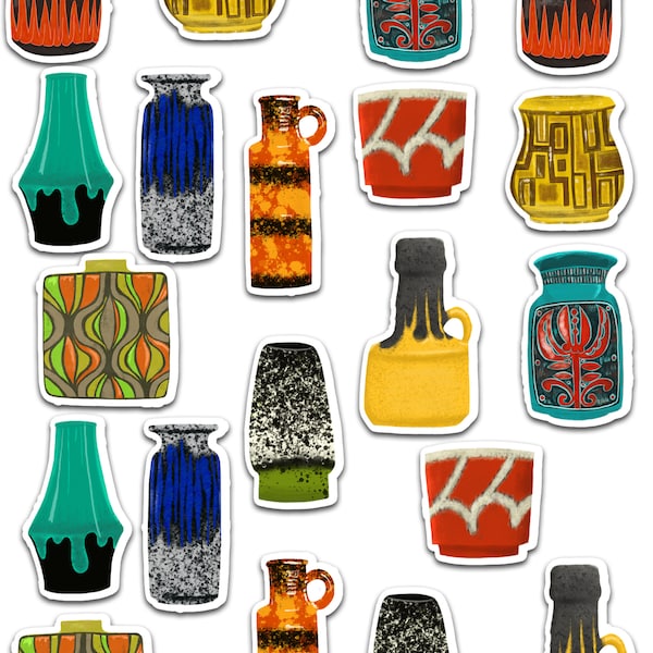 Mid Century Modern Fat Lava Pottery Sticker Set | Labels | Planner Stickers | Mid Mod Pottery Stickers | Vintage Pottery Art | MCM Stickers