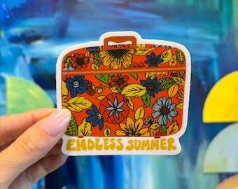 60s Floral Suitcase Sticker: Retro Waterproof Vinyl Decal