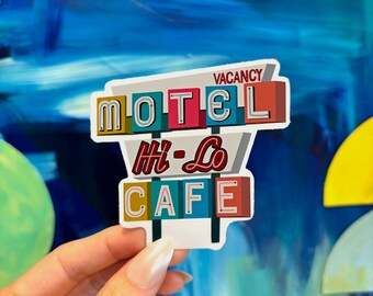 Vintage Motel Hi-Lo Sign Vinyl Sticker - Waterproof Laptop Decal