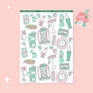 Soda Fountain Stickers: Nostalgic Diner Art, Scrapbook Decor