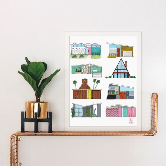 Mid Century Modern Houses Art Print: Architectural Designs
